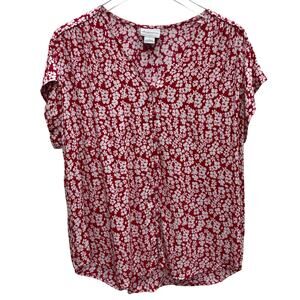 Liz Claiborne Red and White Floral Short Sleeve Top Size Large